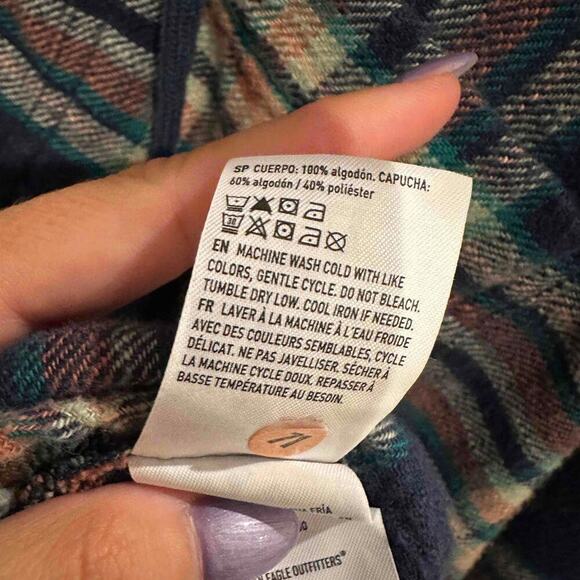 American Eagle Womens Blue Plaid Hooded Button Up Long Sleeve Oversized Top M‎ - Picture 7 of 8